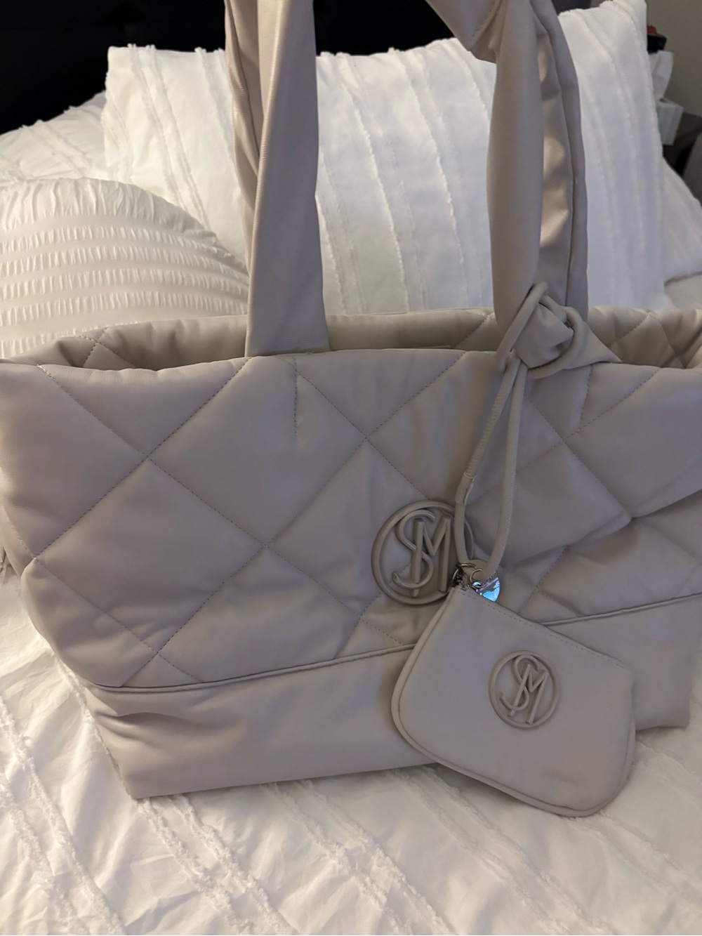 Steve Madden Bpaddy Quilted Chalk Tote with Matching Accessory Purse